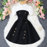 Girls Black Polo Neck Flared Dress with Wide Belt Casual Dresses Black 7-8 Y