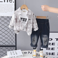 Boys Brown Abstract Printed Shirt With Printed T-Shirt & Denim Pants Set Sets Brown 1-2 Y