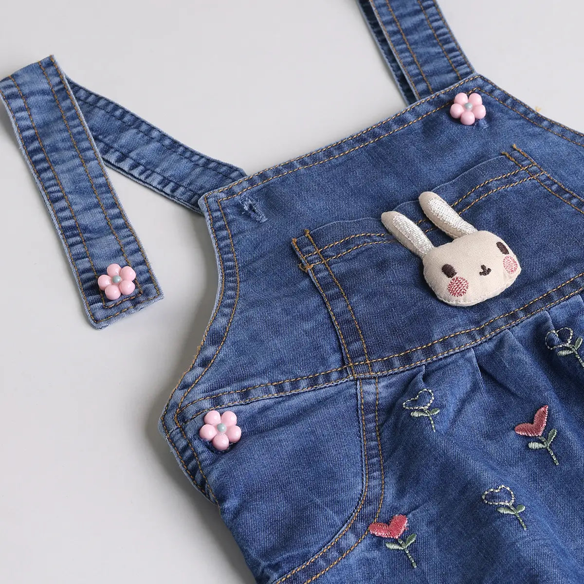 Girls Pink Embroidered Denim Dungaree With T-Shirt & Diaper Cover Sets 3 pc. Sets