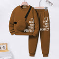 Boys Brown Typographic Printed Sweatshirt With Sling Bag & Jogger Sets Sets Brown 7-8 Y