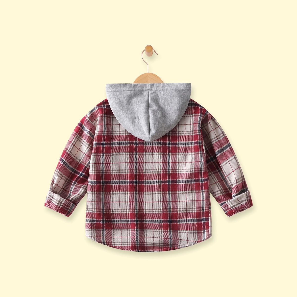 Boys Red Checked Long Sleeve Hooded Shirt Shirts
