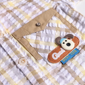 Boys Yellow Checked Applique Shirt With Elasticated Shorts Sets 2 pc. Sets