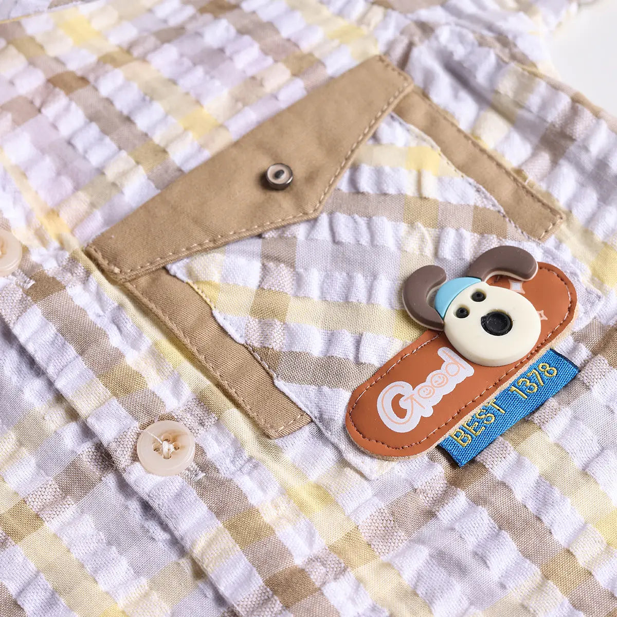 Boys Yellow Checked Applique Shirt With Elasticated Shorts Sets 2 pc. Sets