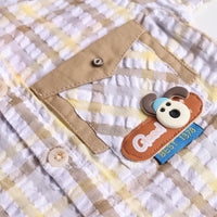 Boys Yellow Checked Applique Shirt With Elasticated Shorts Sets 2 pc. Sets