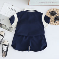 Boys Navy Blue Color-blocked Short Sleeves Polo T-Shirt With Shorts Set 2 pc. Sets