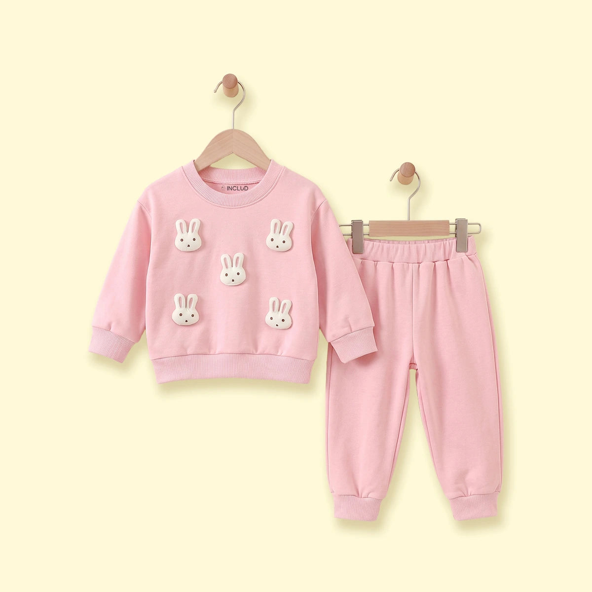 Girls Pink Rabbit Applique Sweatshirt & Joggers Sets Sets Pink 1-2 Y