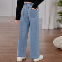 Girls Light Blue Straight Fitted Denim Pants Pants