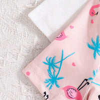 Girls Pink Flamingo Printed T-shirt with Shorts Multipack Set - Set of 2 Sets