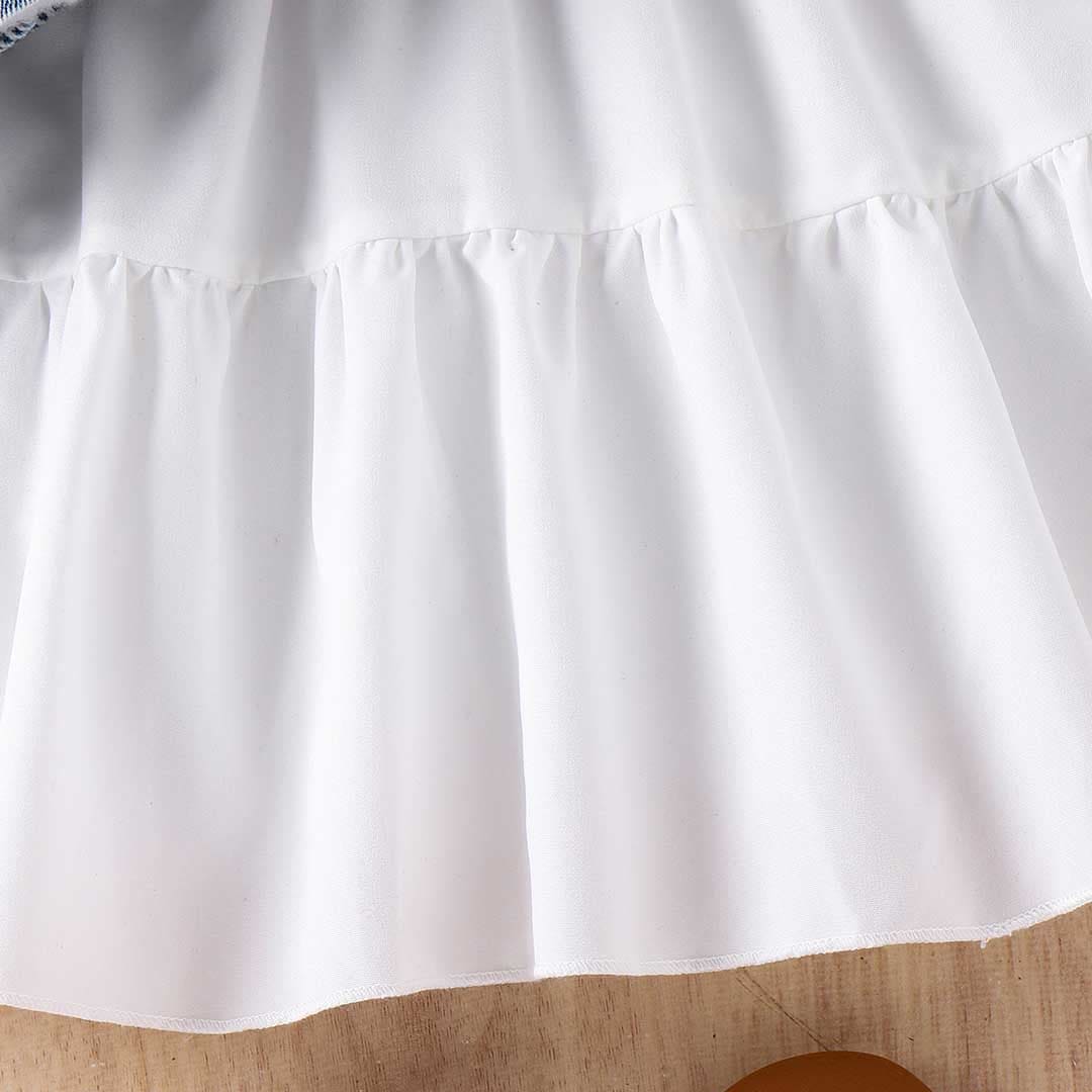 Girls Puff Sleeve Shirt Dress With Denim Vest Casual Dresses   