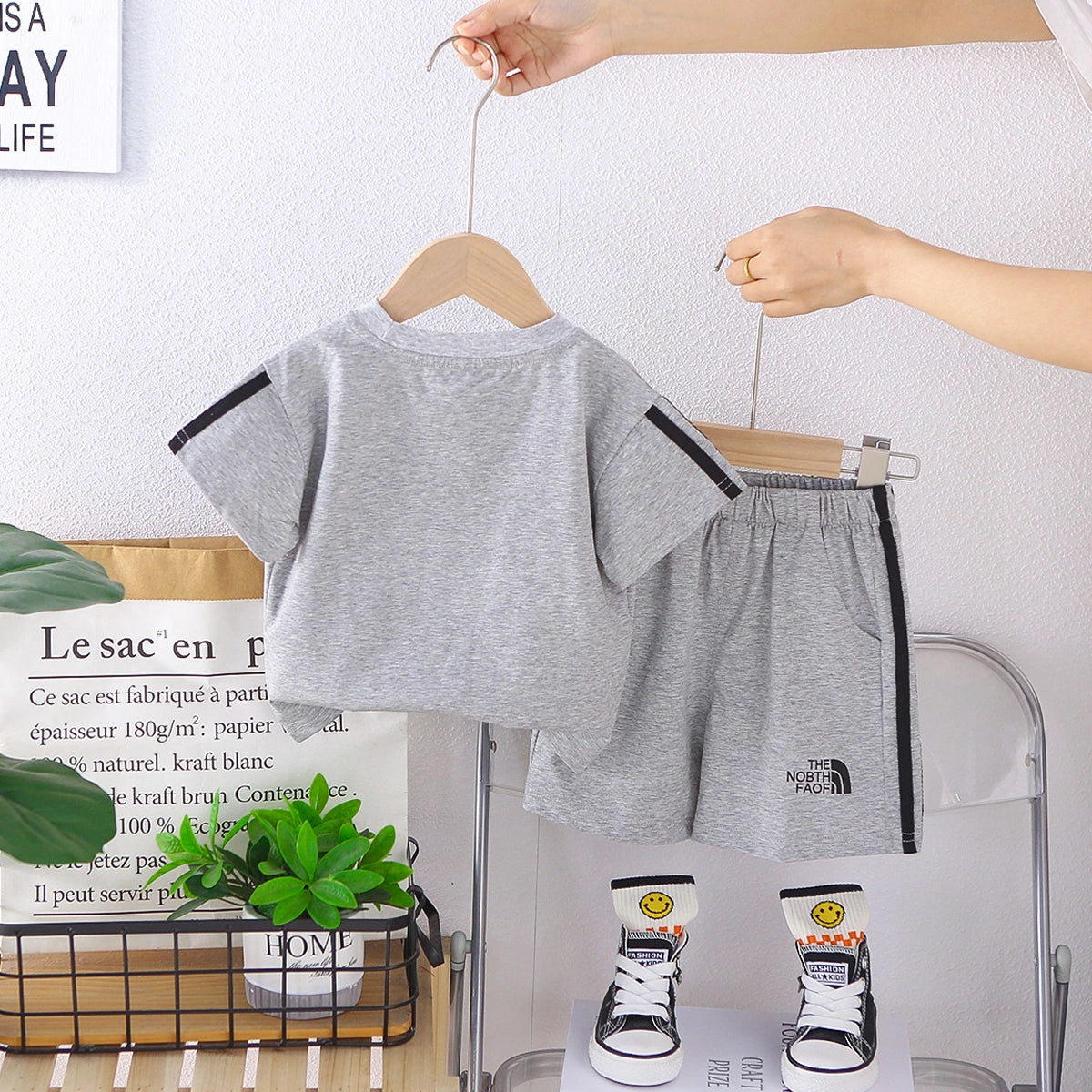 Boys Grey Typographic Print T-Shirt & Shorts Co-ord Sets Sets