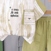 Boys Color-Blocked Striped Shirt With Light Green Shorts Set 2 pc. Sets