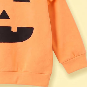 Girls Orange Pumpkin Face Print Sweatshirt Sweatshirts & Hoodies