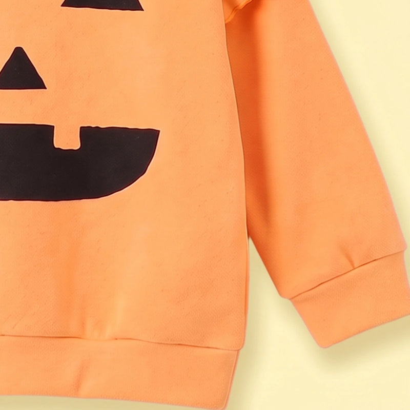 Girls Orange Pumpkin Face Print Sweatshirt Sweatshirts & Hoodies