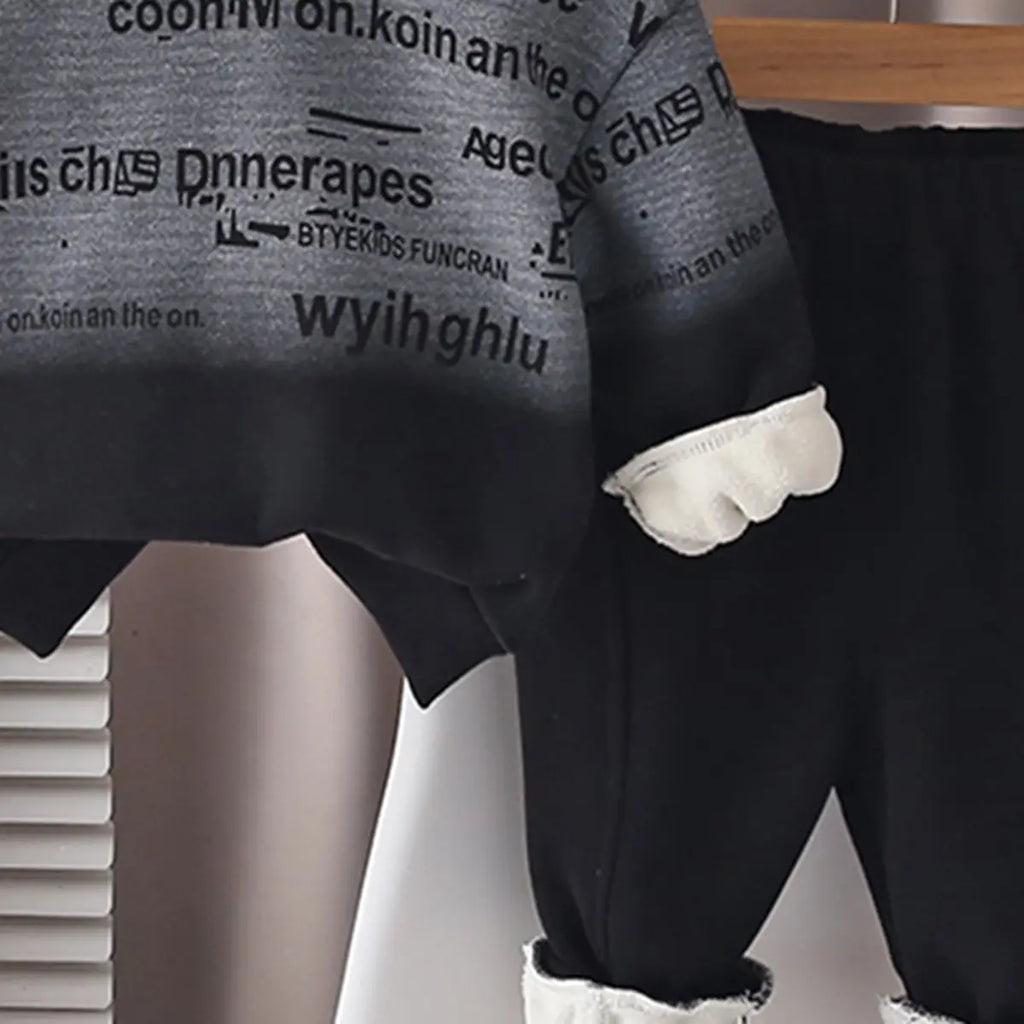 Boys Black Ombre Printed Hoodie With Jogger Sets Sets