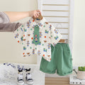 Boys Printed Shirt With Green Neck Tie And Shorts Set 3 pc. Sets