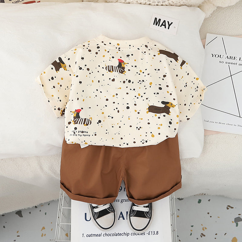 Boys Apricot Puppy Printed Short Sleeves T-Shirt With Shorts Set 2 pc. Sets