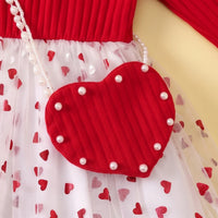 Girls Red Heart Printed Fit & Flare Dress Casual Dresses