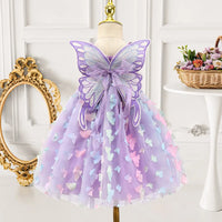 Girls Purple 3D Butterfly Wing Applique Tulle Overlay Fit & Flare Dress Casual Dresses
