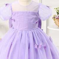 Girls Lavender Butterfly Applique Puff Sleeve Fit & Flare Dress Casual Dresses