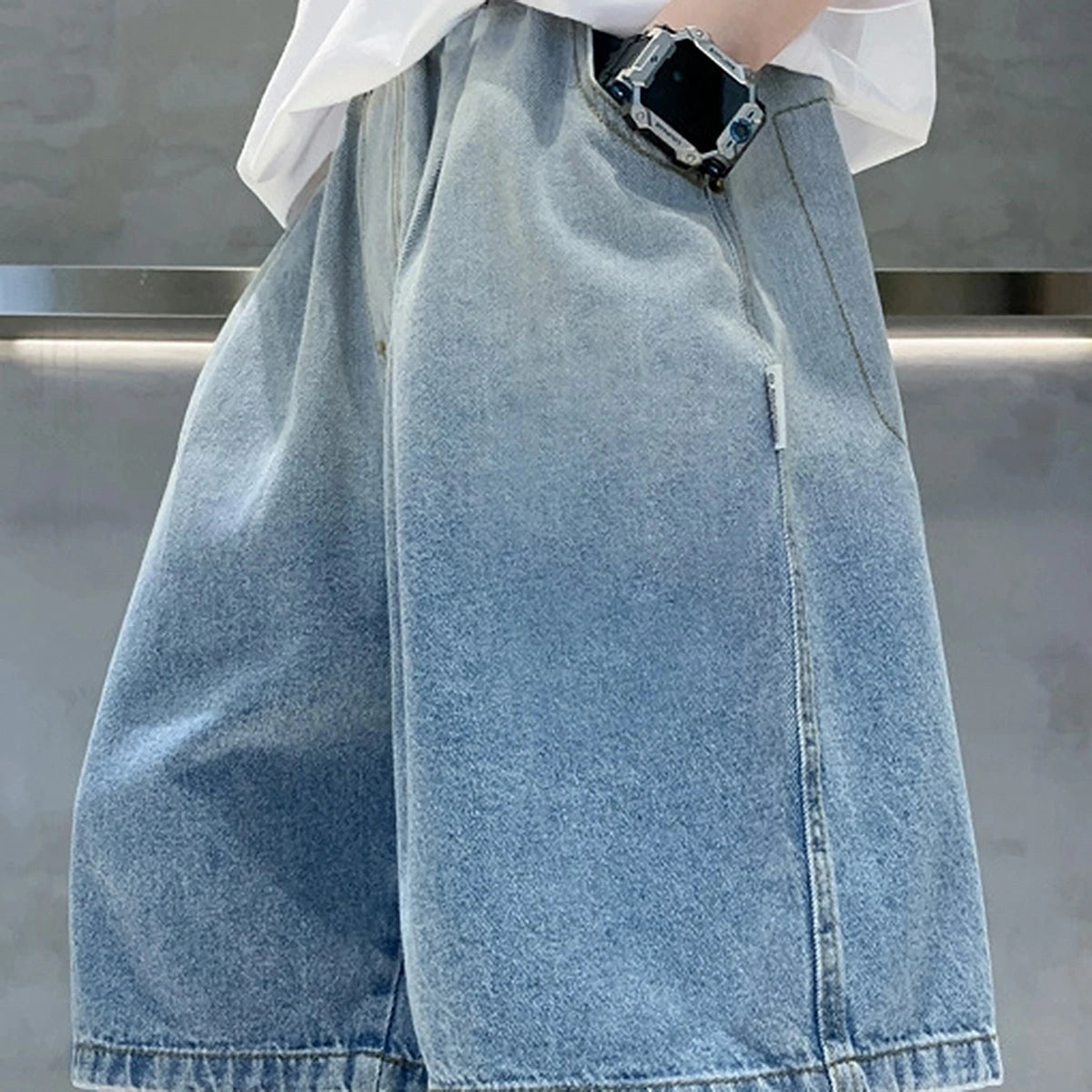 Boys Light Blue Elasticated Relaxed Fit Denim Shorts Shorts