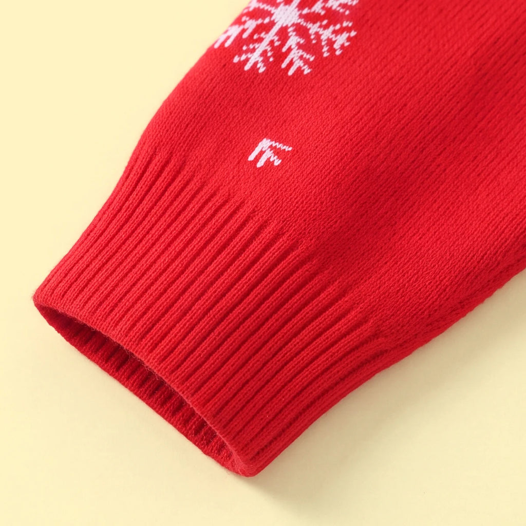 Boys Red Sweater With Cute Reindeer and Snowflake Design Sweaters & Cardigans