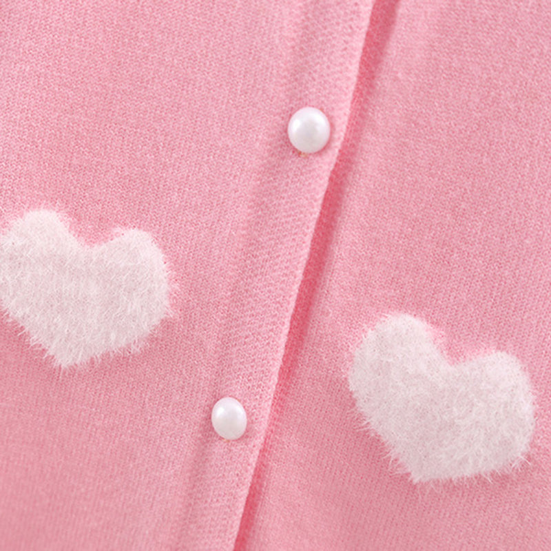 Girls Pink Self Heart Design Winter Cardigan Sweaters & Cardigans