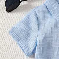 Boys Sky Blue Textured Short Sleeves Shirt With Shorts Set 2 pc. Sets
