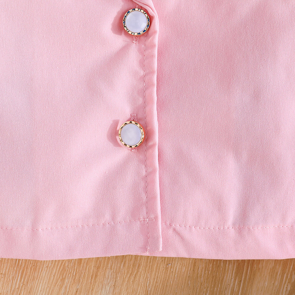 Girls Pink Waistcoat with Spaghetti Top & Tiered Ruffle Shorts Set 3 pc. Sets