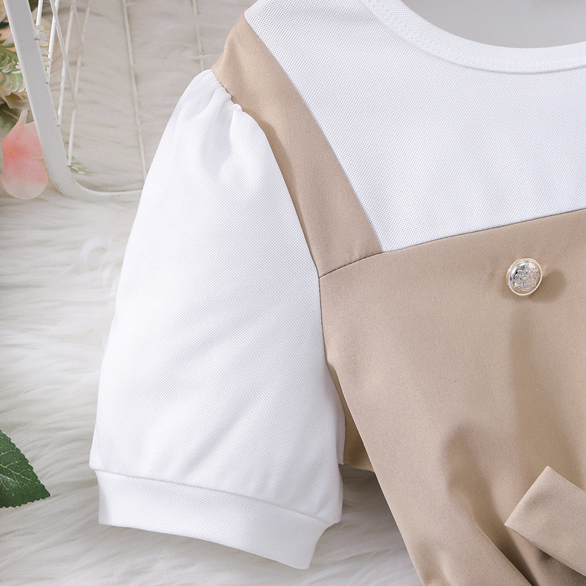 Girls Khaki Short Sleeves Round Neck Fit & Flare Dress Casual Dresses