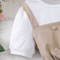 Girls Khaki Short Sleeves Round Neck Fit & Flare Dress Casual Dresses
