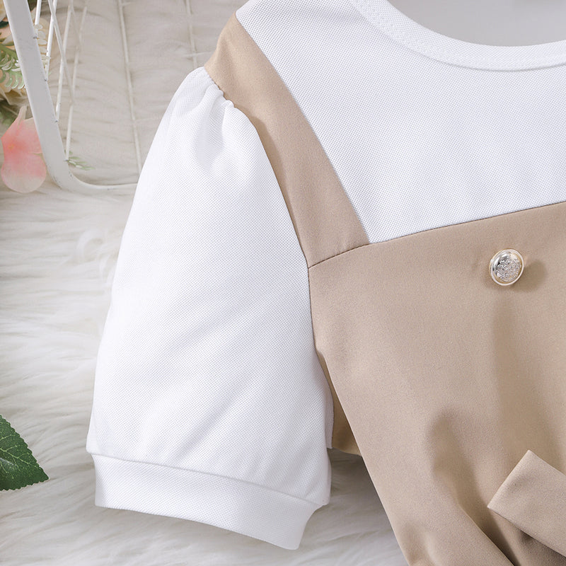 Girls Khaki Short Sleeves Round Neck Fit & Flare Dress Casual Dresses