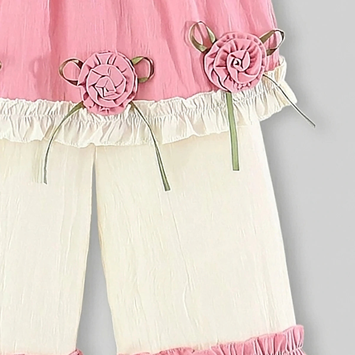 Girls Pink Rose Applique Top With Pants Sets Sets