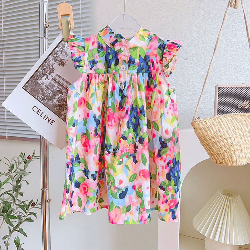 Girls Multicolored Floral Print Casual Empire Dress