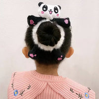 Girls Black Plush Panda Hair Tie Trending Accessories