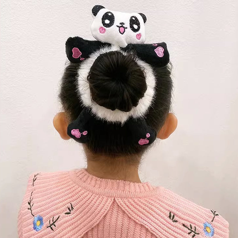 Girls Black Plush Panda Hair Tie Trending Accessories