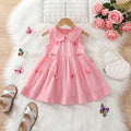 Girls Pink Butterfly Applique Peter Pan Collar Fit & Flare Dress Casual Dresses Pink 1-2 Y