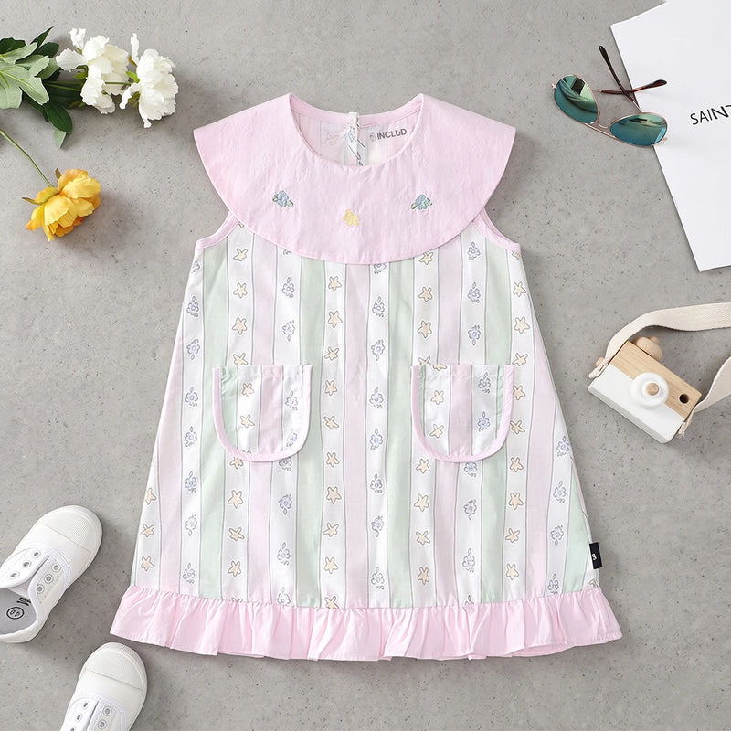 Girls Light Pink Star Striped Sleeveless A-line Dress Casual Dresses Light Pink 2-3 Y