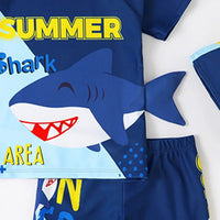 Boys Blue Shark Print T-Shirt With Shorts & Swim cap Swimwear Sets Beachwear