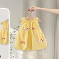 Girls Yellow Kitty Applique Balloon Dress Casual Dresses Yellow 1-2 Y