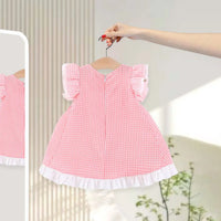 Girls Light Pink Checked Short Sleeve Fit & Flare Dress Casual Dresses