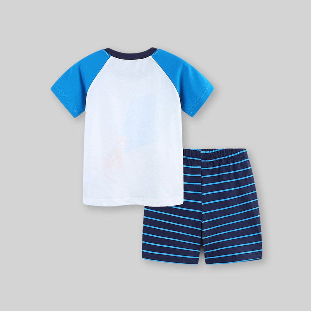 Boys Raglan Sleeve T-Shirt With Striped Shorts Set Sets   