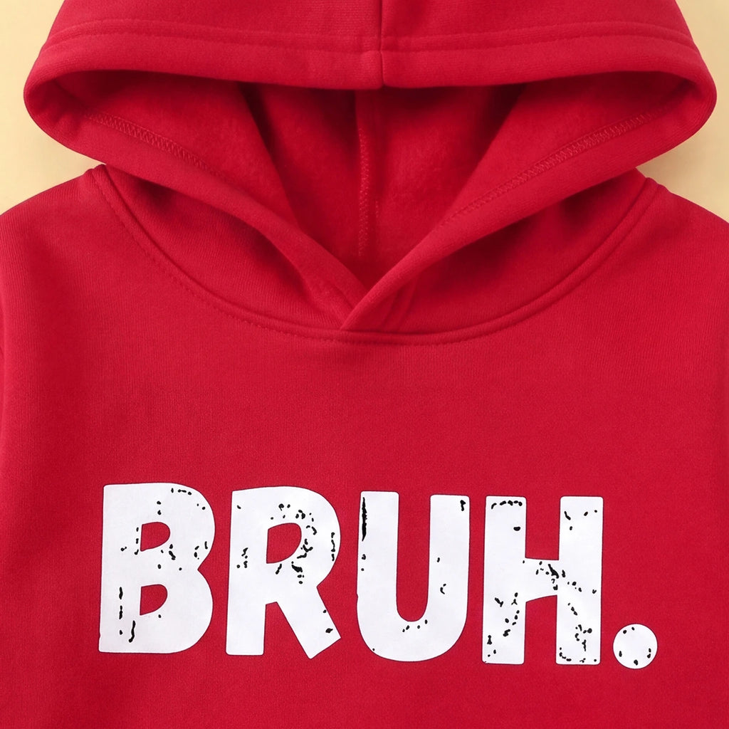 Boys Red Printed Hooded Sweatshirt with Joggers Set Sets