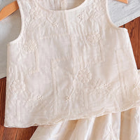 Girls Apricot Sleeveless Floral Embroidered Top With Skirt Sets 2 pc. Sets