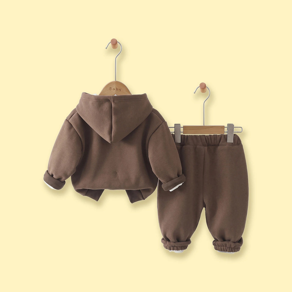 Boys Brown Typographic Hooded Sweatshirt With joggers Sets Sets