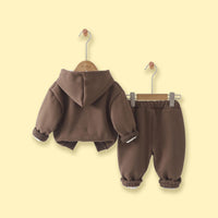 Boys Brown Typographic Hooded Sweatshirt With joggers Sets Sets