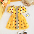Girls Yellow Strawberry Printed Puff Sleeves Dress Casual Dresses Yellow 3-4 Y