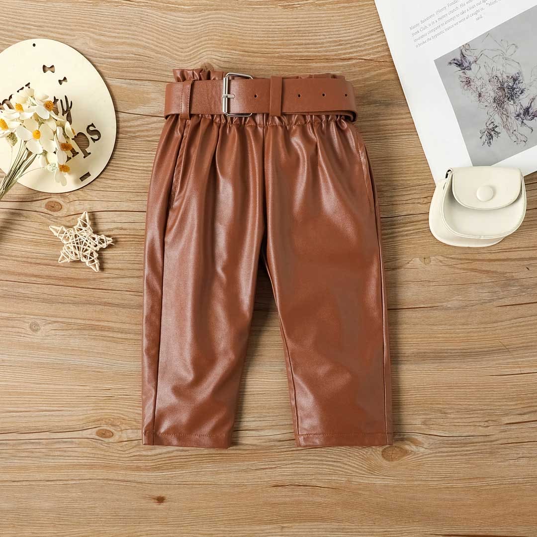 Girls Long Sleeve Top With PU Leather Pants Set 2 pc. Sets   