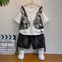 Boys Black Short Sleeve Graphic Print T-Shirt With Denim Shorts Sets 2 pc. Sets Black 1-2 Y