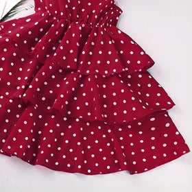 Girls Maroon Polka Dot Print Sleeveless Layered Dress Casual Dresses