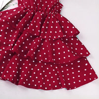 Girls Maroon Polka Dot Print Sleeveless Layered Dress Casual Dresses